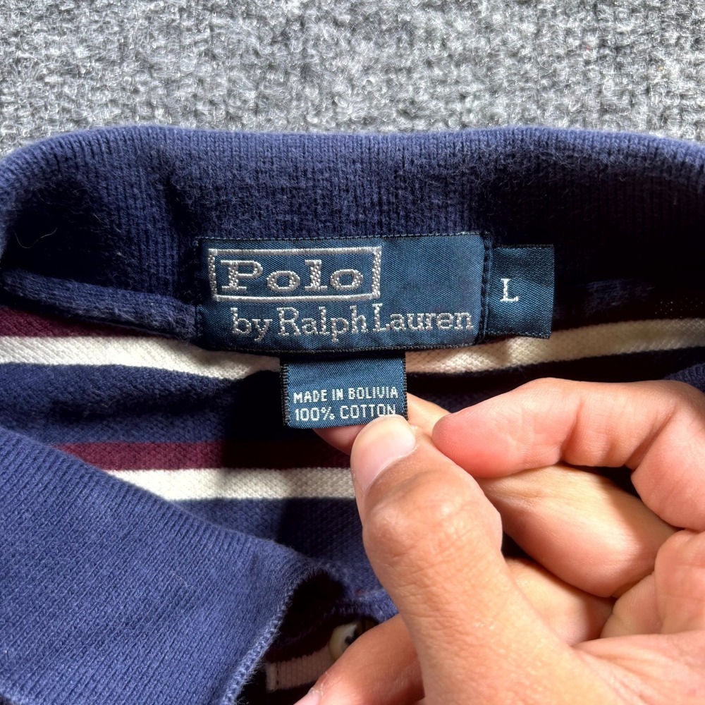 Vintage Polo Ralph Lauren Shirt Men's Large Blue Striped Knit Cotton Pony Logo - Picture 8 of 13